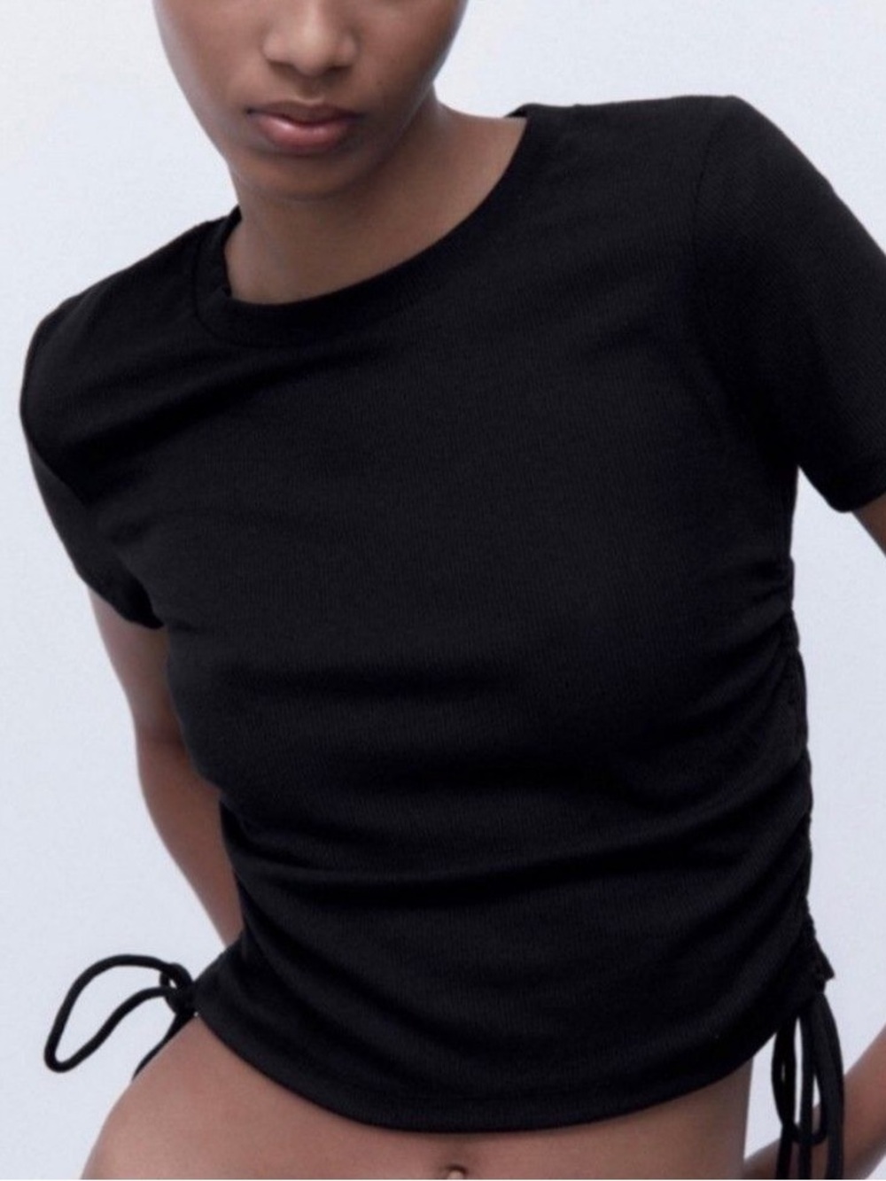 Zara Black Ruched Ribbed Top - Picture 2 of 9